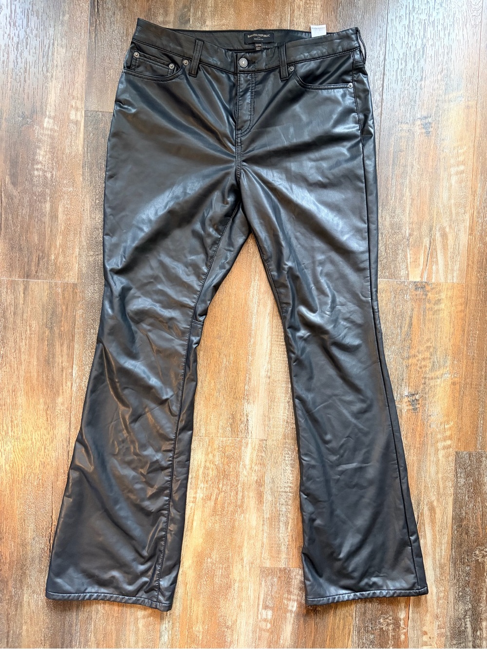 Banana Republic Women’s Black Faux Leather Bootcut/flare Mid Rise Goth, Rocker